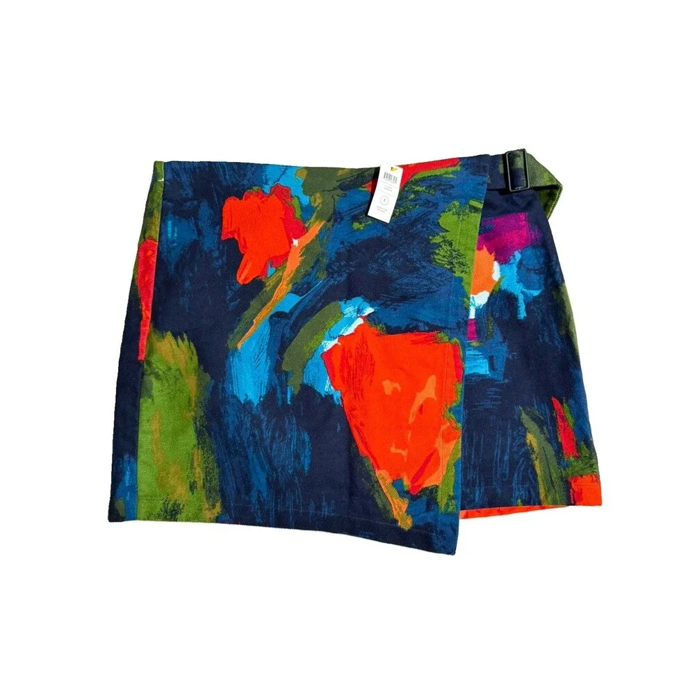 NWT Kate Spade Saturday Graphic Color Abstract Cotton Wrap Skirt Size 8